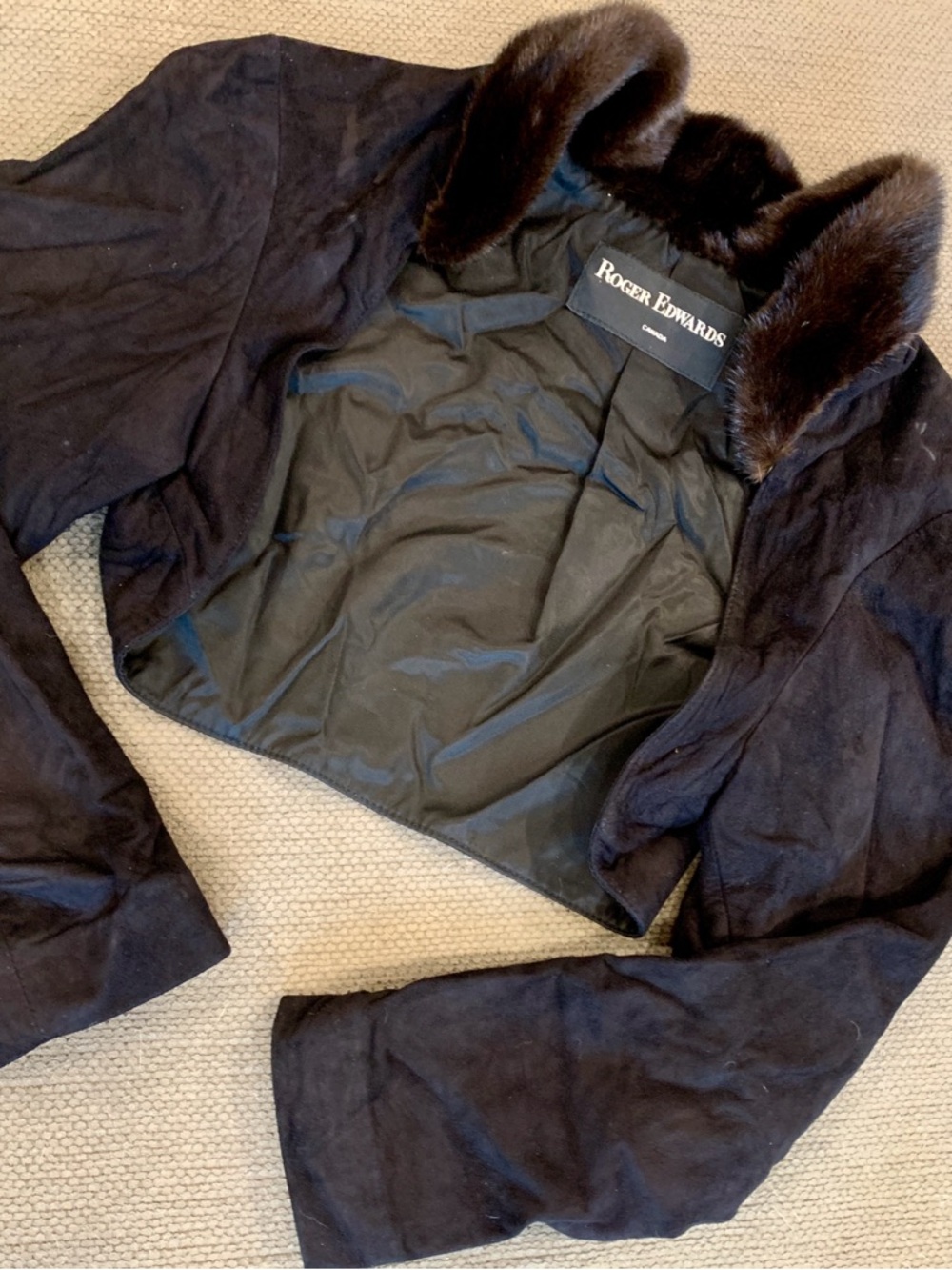 Roger Edward of Canada, Black Suede Bolero Jacket with Mink Collar